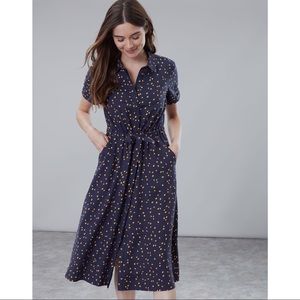 joules winslet print button front shirt dress multi / navy 6